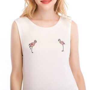 WEAVERS white pink flamingo sleeveless top